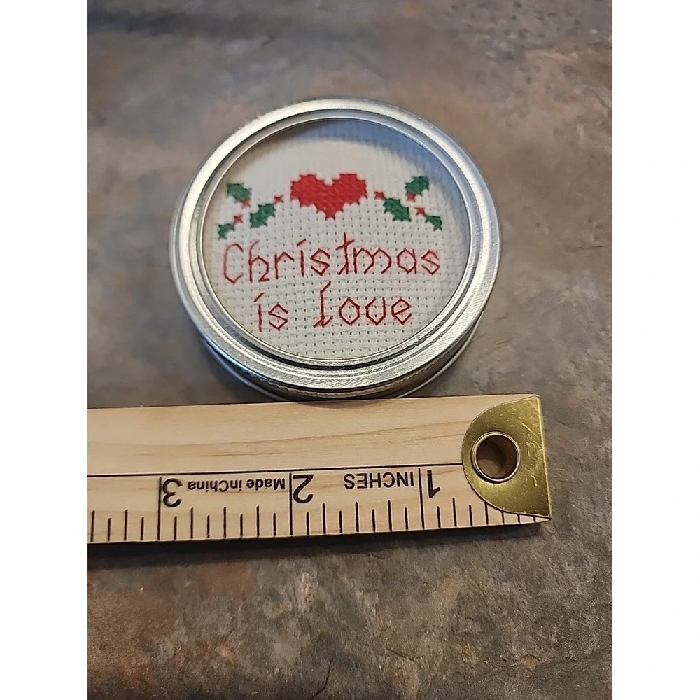 Handmade Completed Cross Stitch Canning Jar Lid Cover 